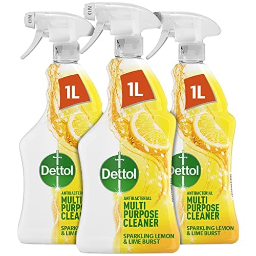 Image of Dettol Cleaning Spray, Lemon and Lime, Multipack Of 3 X 1L, Total 3L, Disinfectant Spray, Antibacterial Spray, Bathroom Cleaner, Surface Cleaner Spray, Kills 99.99% Of Germs, Household Cleaners