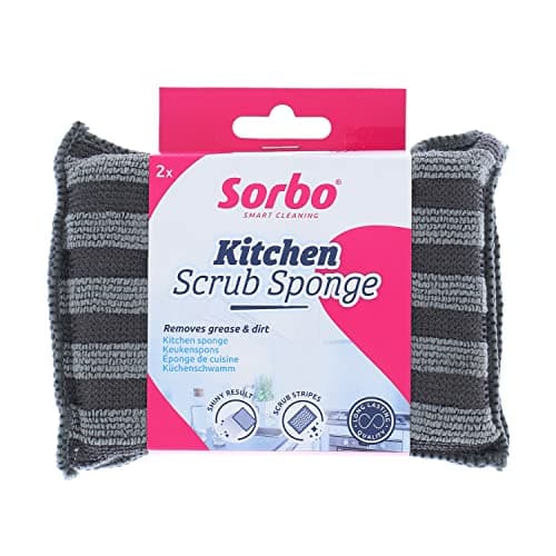 Image of Sorbo Kitchen Scrub Sponge, Microfibre Sponge with Scrub Layers, Ultra Absorbent, Shiny and Streakless Result, Ideal for Kitchen, Bathroom, and Car Cleaning, Grey
