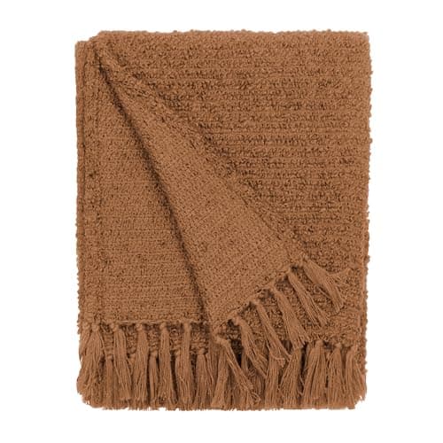 Image of Furn. Yard Candar Textured Boucle Throw – Soft Boucle Fringed Design (Ginger – 130x170cm)