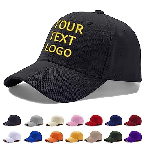 Image of Personalised Baseball Cap, Personalised Hat with Embroidery Text Logo and Print Photo, Image, Custom Summer Sun Caps Unisex, Gift for Mother Father Man Woman Friend Black
