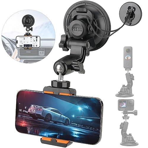 Image of Heavy Duty Super Φ90mm Suction Cup + Adjustable Dual-Ball-Head Action Camera Dash Cam Phone Car Mount Windscreen Window Cockpit Holder for GoPro insta360 iPhone Hi-Speed Video Recording (1.5kg Load)