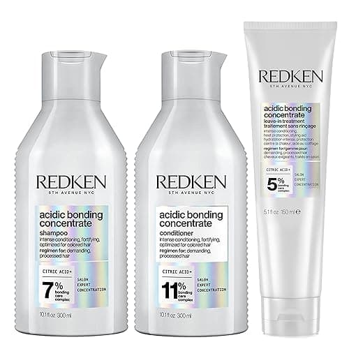 Image of REDKEN Acidic Bonding Concentrate, Shampoo, Conditioner & Leave-In Treatment Set, Bond Repair for Damaged Hair, Trio Bundle
