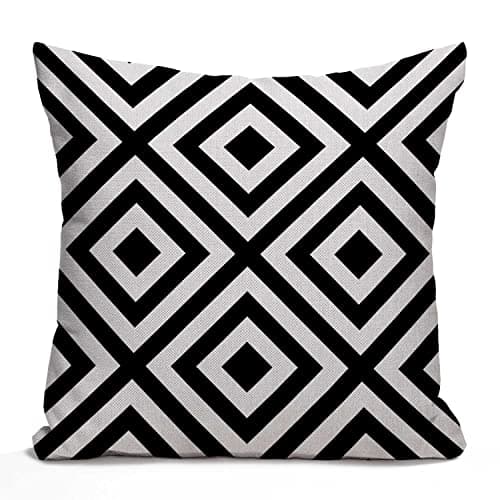 Image of Tomda Geometric Striped Black and White Diagonal Inclined Lines Cushion Case Throw Pillow Cover for Home Decor Sofa Couch 45x45cm 18x18 Inch Cotton Linen Farmhouse Decorations
