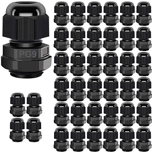 Image of Gebildet 40 x PG9 Cable Glands, IP68 Waterproof Cable Connectors, M16 x 1.5 Plastic Cable Connector, Diameter 4-8 mm, Cable Glands for Home/Garden/Outdoor Lighting Cable (Black)