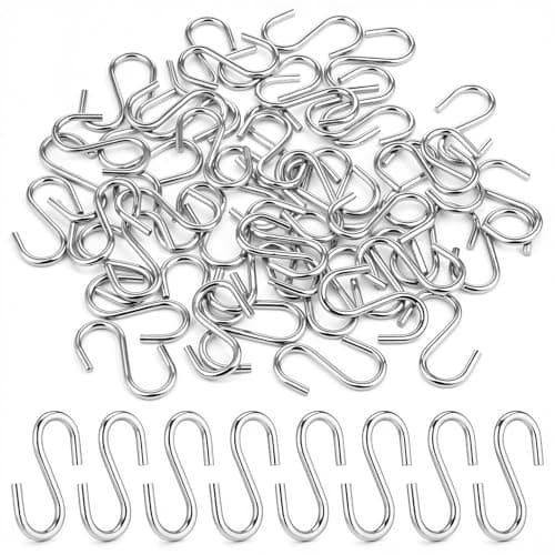 Image of Mozeat Lens 50 Pcs S-Shaped Hooks 1 Inch Metal Hooks for Hanging Stainless Steel Heavy Duty Small Hook Mini Ornament Silver Hook for Crafts Jewelry Hanging Pot Plants