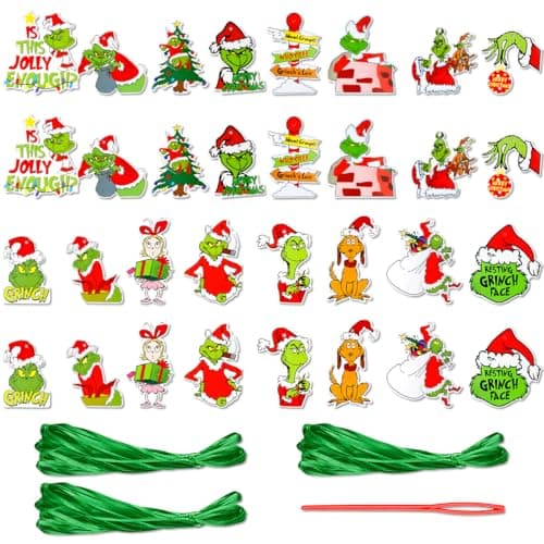 Image of Thyonta Christmas Tree Grinch Gift Decoration Hangers Grinch Theme Party Hanging Ornaments Can be Used as Home-Themed Party Gift Tags（A）