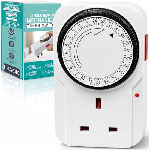 Image of Tanness - 1 Pack Plug-In Timer Switch, 24 Hour Segment Timer Plug Socket UK w/Automatic On/Off for Home Security, Energy Saving, Countdown Control - For Lamps, Heaters & Appliances Up to 3120