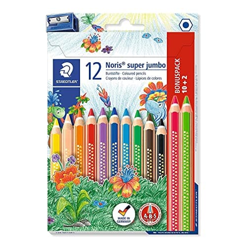Image of STAEDTLER Noris Super Jumbo Colouring Pencils Set of 12 Brilliant Colours and a Sharpener (2)