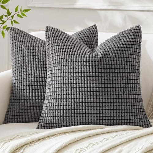Image of MIULEE Cushion Covers 50 x 50 cm Decorative Corduroy Grey Cushions Throw Pillow Square 20 x 20 Inches Striped Solid for Sofa Couch Home Bedroom Set of 2