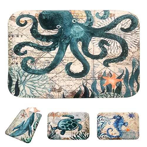 Image of Adalex Global Sea Animals Bath Mat - 40x60cm Bathroom Mat Memory Foam- Non-Slip Cute Bath Mats for Toilet and Shower - Soft and Absorbent Bath Rug (Octopus)