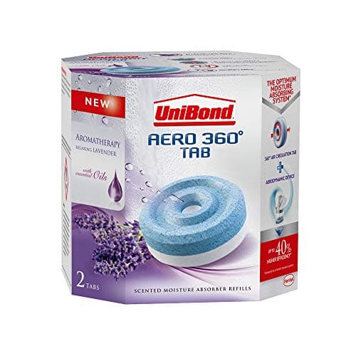 Image of UniBond AERO 360° Moisture Absorber Lavender Refill Tab, Aromatherapy, Ultra-Absorbent and Odour-Neutralising, for AERO 360° Dehumidifier, Condensation Absorbers, Twin Pack (2 x 450 g)