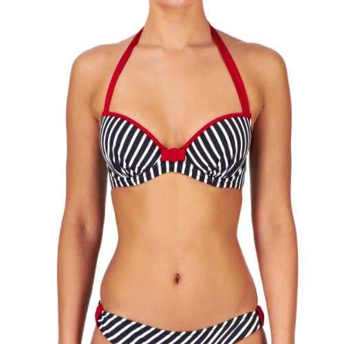 Image of Pour Moi? Women's Ahoy Padded Underwired Striped Bikini Top, Multicoloured (Navy/White Stripe), 38FF