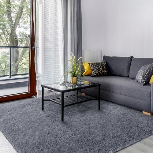 Image of SOANNY Rugs Living Room, Grey Small Soft Fluffy Shaggy Solid Carpet for Bedroom Dorm Bedside Lounge Office, Non-Slip, Machine Washable, Throw Rug for Home Decor, 80x150cm