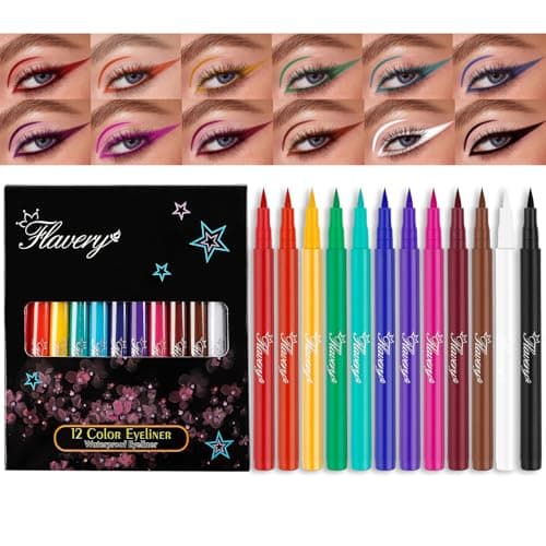Image of Domality 12 Colors Matte Liquid Eyeliner Set, Rainbow Colorful Neon Eyeliner Pencil, Soft and Hyper Sharp Tip Brush, Pigmented Waterproof Smudgeproof Gel Eye Liner Christmas Makeup for Women