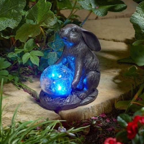 Image of Garden Mile Solar Rabbit Light Statue, Outdoor LED Garden and Patio Ornament with Multicoloured Lights, Hare Solar Powered Animal Garden Lights, Decorative Ornaments