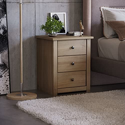 Image of Vida Designs Panama Bedside Chest 3 Drawer, Natural Oak