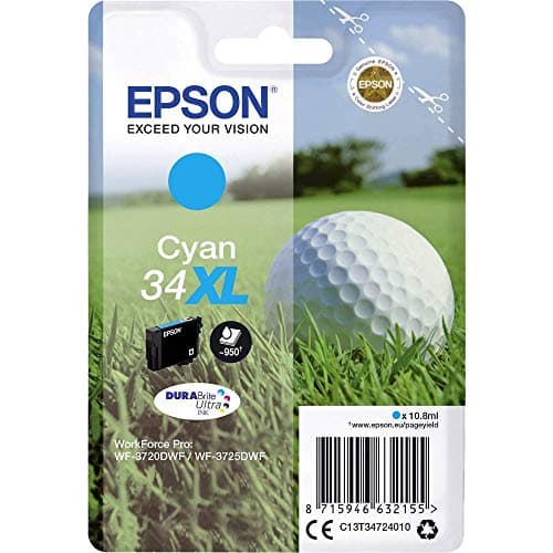 Image of Epson 34XL Cyan Golfball Genuine High Yield, DURABrite Ultra Ink Cartridge
