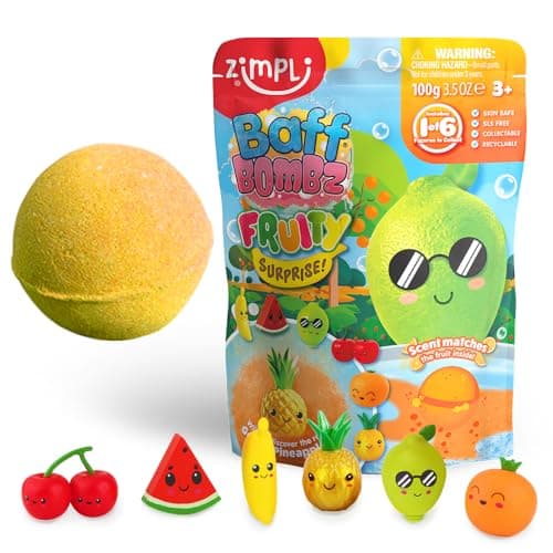 Image of ZIMPLI - Large Fruity Surprise Bath Bomb, 1 of 6 Surprise Fruity Toys to Collect, One per Baff Bomb, Pocket Money, Bath Bomb Gift for Children, Collectable Figures