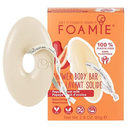 Image of FOAMIE Shower Body Wash Bar, Papaya & Oat Milk. Plastic-Free, Soap-Free, No Sulphates or Parabens. Made Sustainably in the UK. 100% Vegan and Cruelty free. Environmentally friendly solution.