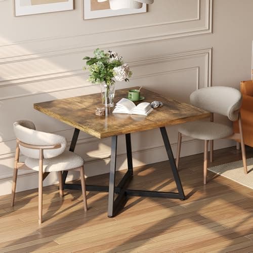 Image of APICIZON Dining Table, Small Kitchen Table for 4, 80x80 cm Space Saving Dinning Table, Modern Coffee Table for Apartment, Wooden Square Dinner Table, Retro Brown