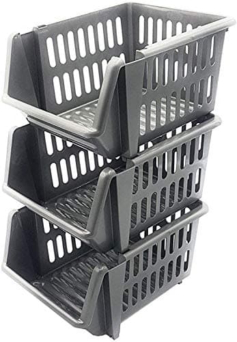 Image of Whitefurze 2 x Stacking Basket Set of 3, Silver, 18 cm