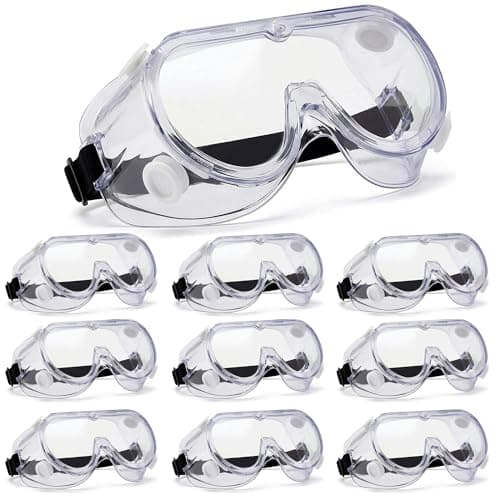 Image of Safety Goggles Pack of 10, EN 166 Eye Protection, Anti-Fog & Anti-Scratch Clear Lens, Indirect Vent Chemical Splash Goggles, Adjustable Strap for Lab, DIY & Industrial Use