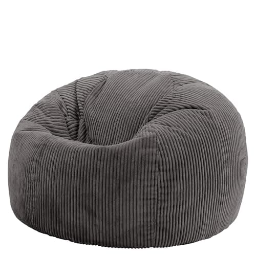 Image of icon Kingston Cord Bean Bag, Charcoal Grey, Large Adult Bean Bag Chair with Filling Included, Comfy Chair, Living Room Furniture, Bedroom Furniture