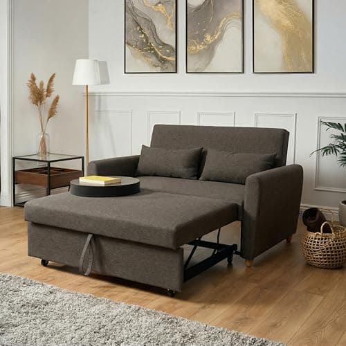 Image of Bravich Dark Brown 2 Seater Sofa Bed Double, Pull Out Sofa Bed for Adults, Compact Fabric Sofabed with Fold Flat Mattress | Living Room Guest Bed | 140cm