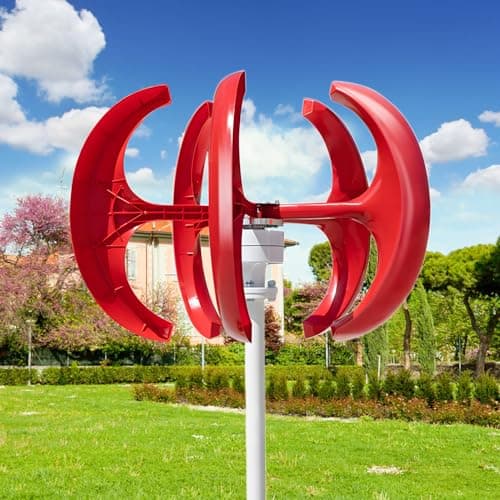Image of 1000w 12V/24V Wind Turbine Generator Kit, 5 Blade Lantern Wind Turbine, Mppt Wind Power System, Electromagnetic Electricity Permanent Magnet Alternator, Off Grid Home Use (Red)