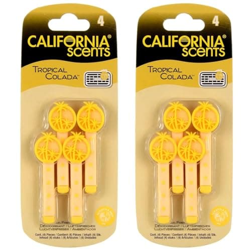Image of California Scents, Tropical Pina Colada Coconut Vent Clip Auto Air Freshener, 8 Pack, Luxury Car Air Freshener, Pleasant Long-Lasting Fragrance, Eliminates Odour, Office, Wardrobe, Home