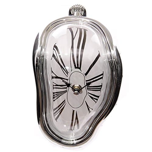 Image of Melting Clock with Silver Frame and Roman Numerals
