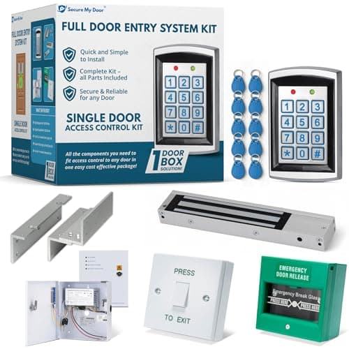 Image of SecureMyDoor - Full Door Entry Kit | Security System with Electric Maglock Lock | Proximity Keypad Entry with x10 RFID Proximity Fobs Included | Ideal for Access Control Residential & Commercial Doors