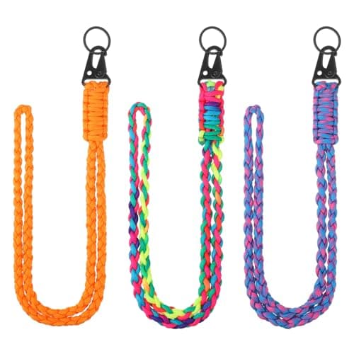 Image of Vyuwast 3 Pcs Paracord Lanyards, Heavy Duty Lanyards for Neck Adjustable Braided Soft Badge Neck Strap Rope for Key Camera ID Card Badges Holder Phone Outdoor Activities