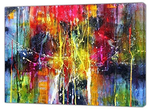 Image of YourHomeArt Jackson Pollock Style Colourful Abstract Oil Paint Picture Paint Picture Reproduction Print On Framed Canvas Wall Art Home Decoration 16’’ x 12’’ inch(40x 30 cm) -38mm Depth