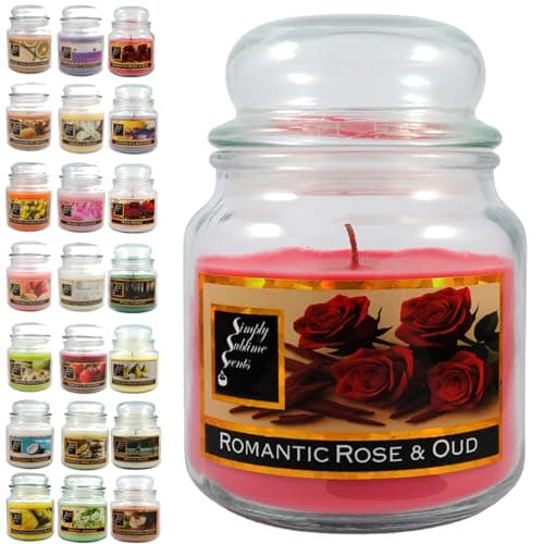 Image of SIMPLY SUBLIME SCENTS - Luxury Scented Candle - Exceptional Fragrance Oil - Medium Glass Jar, Up to 76 Hours - Clever Wax Formula for a Long, Clean & Even Burn - Romantic Rose and Oud - Cotton Wick