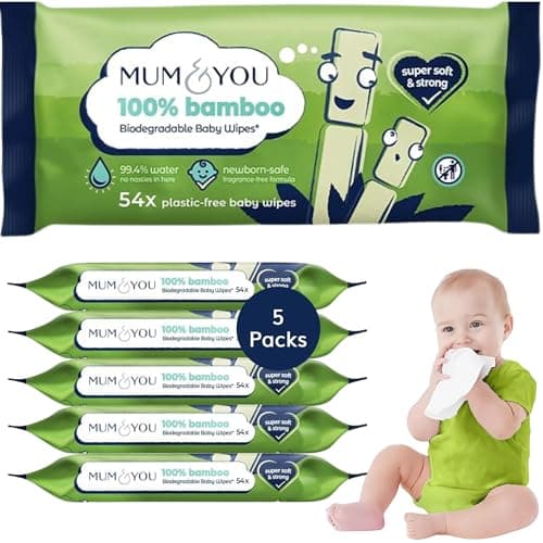 Image of Mum & You Bamboo Baby Wipes Multipack - 100% Biodegradable Wet Bamboo Wipes (5 Packs), 99.4% Water| Ideal for Sensitive Newborn Skin, Baby Wipes Multipack for Bum Wet Wipes