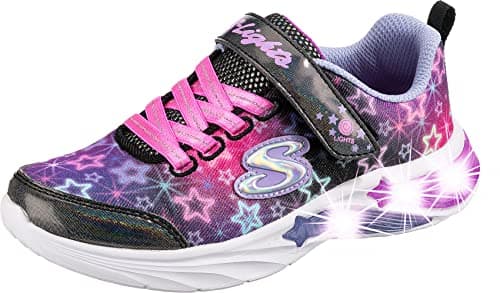Image of Skechers Girl's Star Sparks Sneaker, Black Mesh Multi Trim, 12 UK
