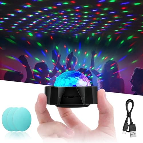 Image of URAQT Mini Disco Ball Light, 3 Colours RGB Sound Activated Disco Ball, USB Rechargeable Music Controlled Stage Light for Parties and Car Interior Decoration
