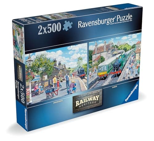 Image of Ravensburger Railway Heritage No.1 Corfe Station & Oakworth Station 2x 500 Piece Jigsaw Puzzle for Adults and Kids Age 10 Years Up