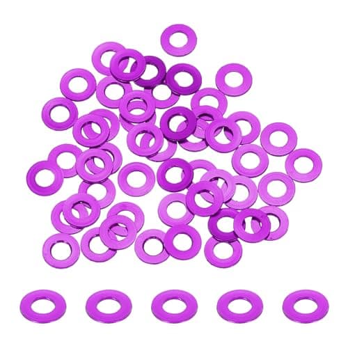 Image of sourcing map 50pcs M3 Flat Washer Aluminum Gasket Anodized Countersunk Washer,Hole Dia 3mm/0.12" Round Washers for Screw RC/FPV/PC/Drone/Mechanical Accessories Model Parts,(Purple)