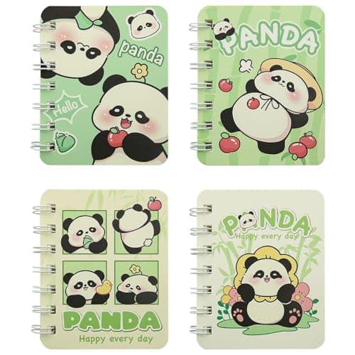 Image of 4 Pcs A7 Panda Spiral Notebook,Cartoon Animal Panda Bear Small Wirebound Pocket Journal Hardcover Portable Note Books Lined Notepad Diary for Kid Christmas Party Favor Home Office Study Supplies