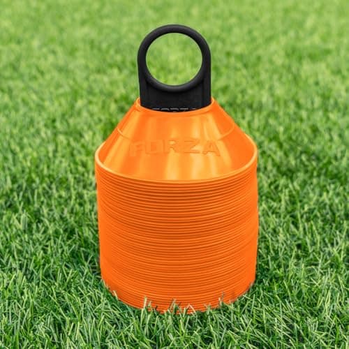 Image of FORZA Mini Training Marker Cones | Durable Multi-Purpose Mini Space Cones Ideal for All Sports – Pack of 50 or 1000 [Includes Carry Stand] (Pack of 50, Orange)
