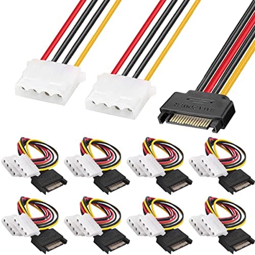 Image of HAAMNING7 8 Pack SATA to Dual Molex LP4, 15 Pin SATA Male to 2 x 4 Pin Molex IDE Female Y Splitter Power Cable Adapter for Hard Drive HDD with IDE SATA 20cm 7.9 Inch