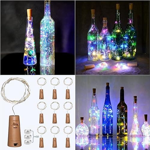 Image of Bottle Cork Lights Coloured, 20 LEDs 2M LED Fairy Lights, Multi Coloured Gin Wine Bottle Lights for Party, Decoration Light for Wedding & Garden Table, Kitchen, Xmas Decoration, Pack of 10