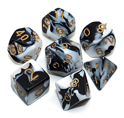 Image of CREEBUY DND RPG Polyhedral Dice Set Black & White Dice for Dungeon and Dragons D&D Pathfinder Role Playing Game Dice with Dice Bag