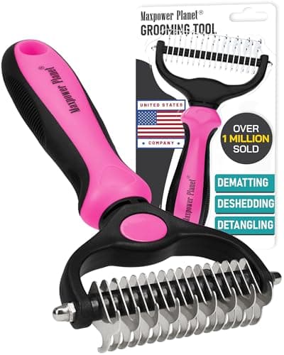 Image of Maxpower Planet Pet Grooming Brush - Double Sided Shedding & Dematting Rake, Undercoat Brush for Long Haired Cats & Dogs, Pink