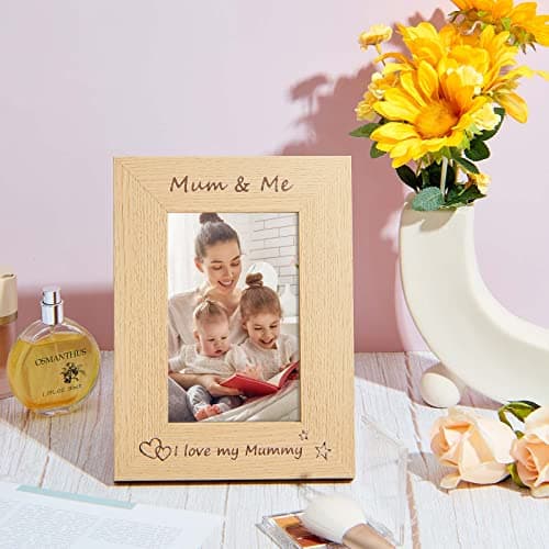 Image of Photo Gifts for Mom 4 x 6 Inch I Love My Mom Photo Frame Mummy and Me Wooden Photos Frame with Heart Writable DIY Love Tag for Mother and Mother Birthday Gift