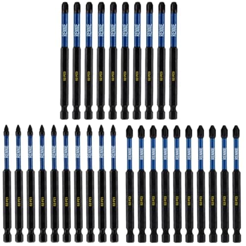 Image of 30 x 100mm Long PZ1 PZ2 PZ3 Impact Screwdriver Driver Bits Set. Heavy Duty PoziDriv POZI NO.1 No.2 No.3 Magnetic Screwdriver Bit Set. Pozi Impact Driver Bits Pozidrive Screw Accessories