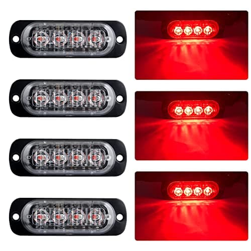 Image of KaiDengZhe 4pcs Ultra Thin 4LED Emergency Warning Lights Red Hazard Flashing Strobe Light Side Warning Light Beacon Light Universal for 12-24V Car Vehicle Truck Trailer Caravan Camper Motorcycle Van