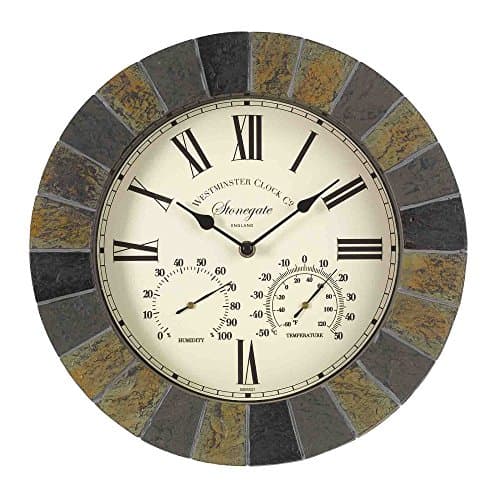 Image of Outside In Stonegate Wall Clock & Thermometer 14" - Slate